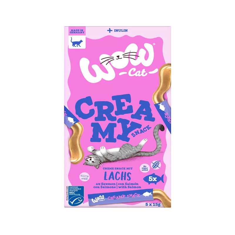 WOW Cat lízací pyré Creamy s lososem 5x15g