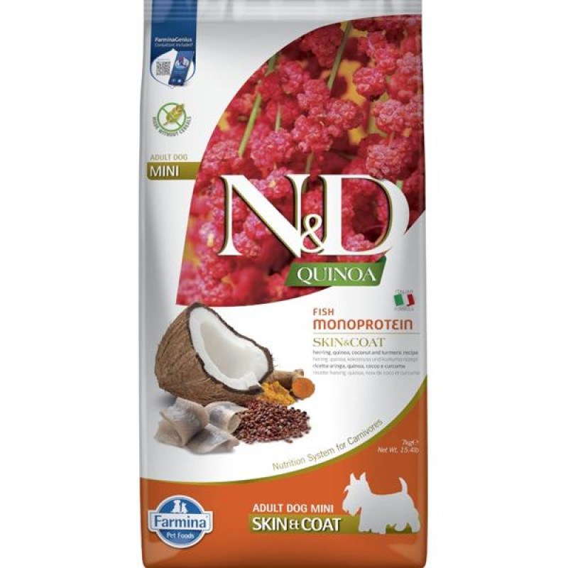 N&D QUINOA Dog GF Skin & Coat, Herring & Coconut Adult Mini 7 kg