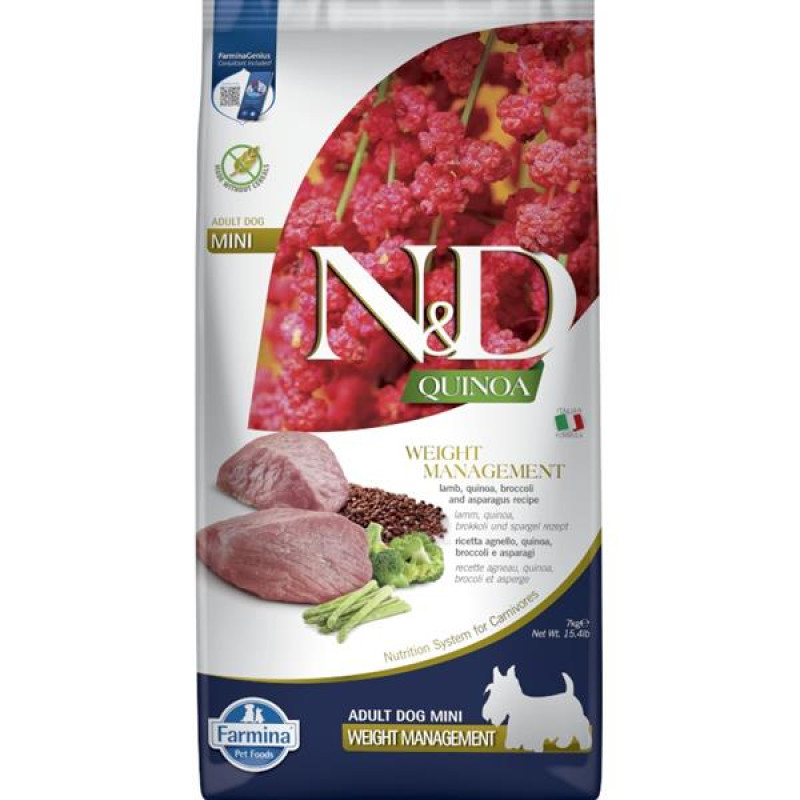 N&D QUINOA Dog GF Weight Management Lamb & Broccoli Adult Mini 7 kg