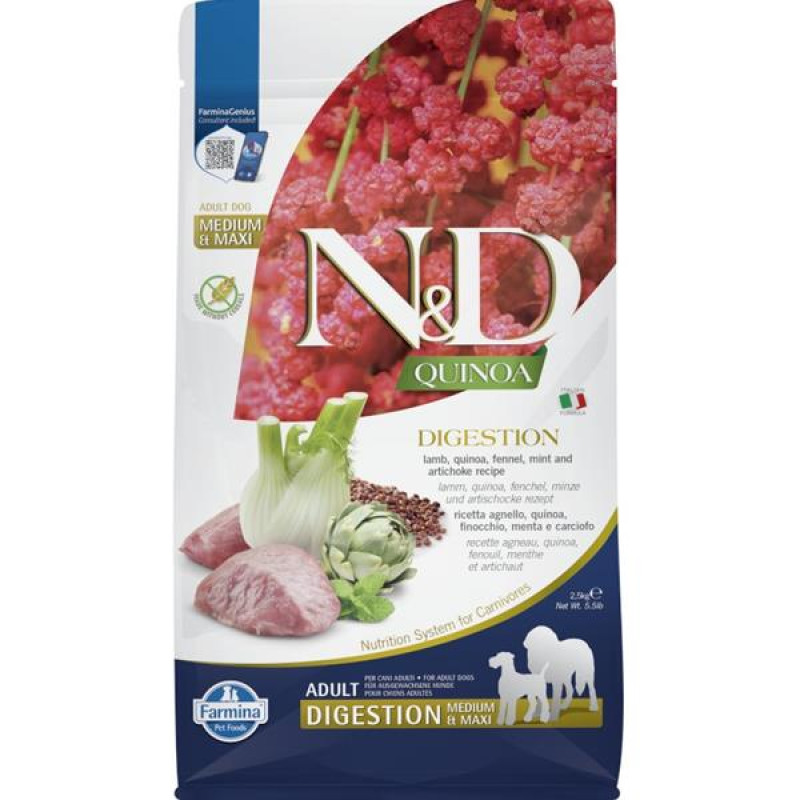 N&D QUINOA Dog GF Digestion, Lamb & Fennel Adult Medium & Maxi 2,5 kg